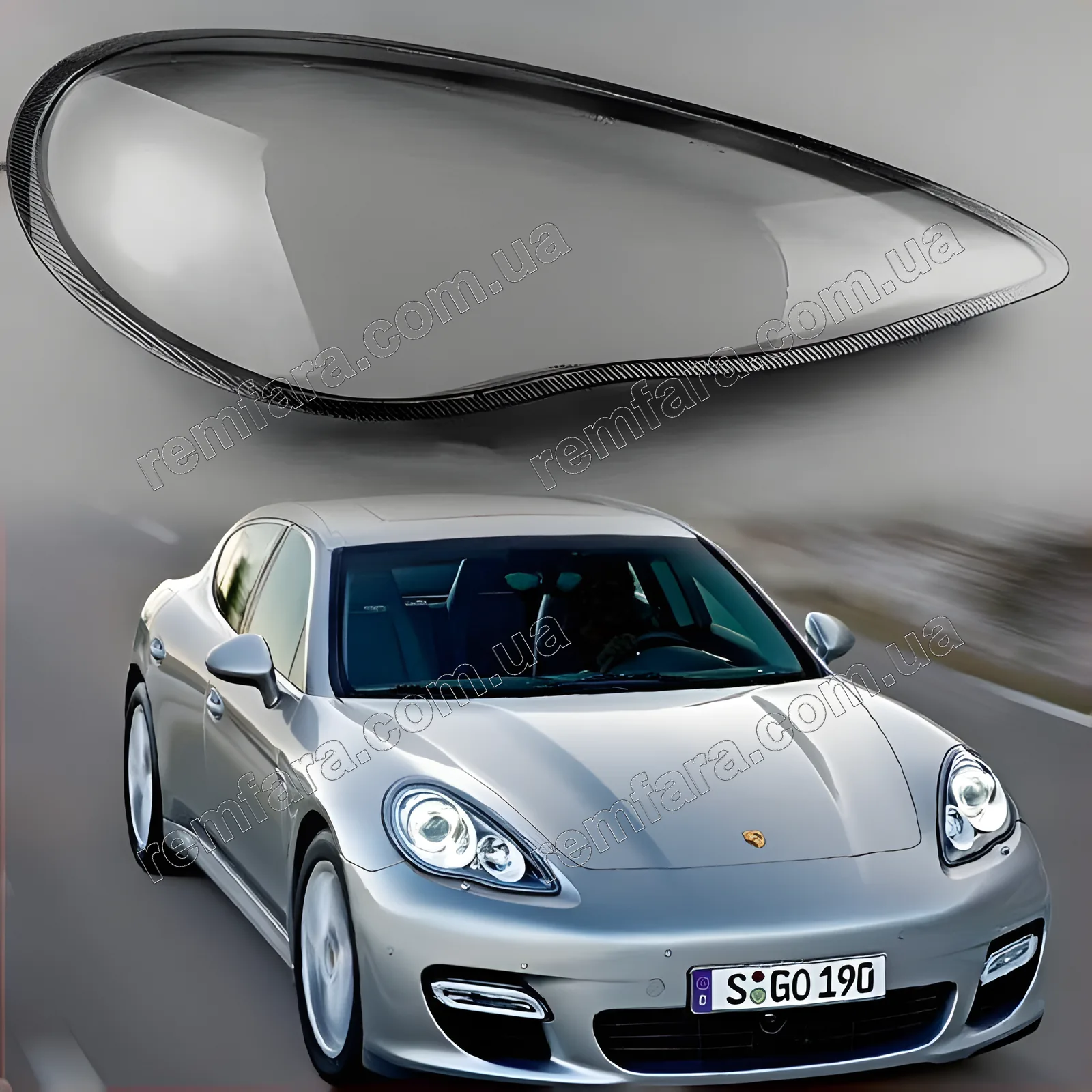 Стекло фары Porsche Panamera I (2009–2013) Черный кант Дорестайл